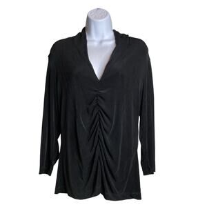 Chico’s Travelers Women’s Black Liquid Knit Stretchy Ruched Top Size 2 Large